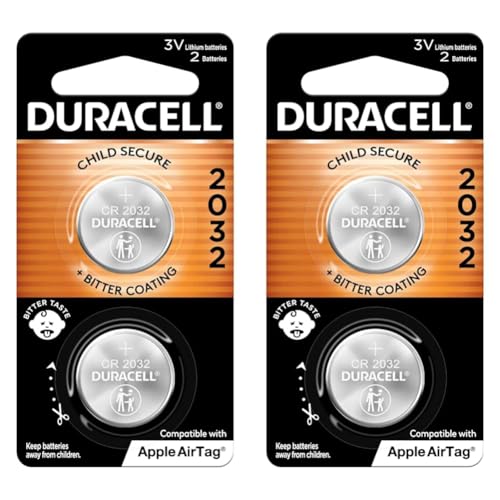 DURACELL CR2032 3V Lithium Battery, Child Safety Features, 2 Count Pack, Lithium Coin Battery for Key Fob, Car Remote, Glucose Monitor, CR Lithium 3 Volt Cell (Pack of 2)