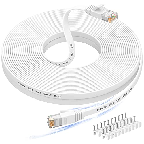 50 ft Ethernet Cable, Cat 6e/Cat 6 Long Ethernet Cable with Snagless Rj45 Connector, High Speed Patch Cord Than Cat 5e/Cat 5, Flat White Shielded LAN Cable for Ethernet Network Switch, PS4 and Modem