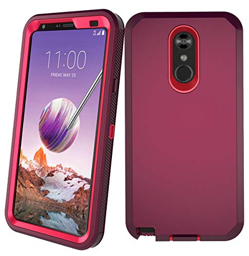 Annymall Case for LG Stylo 4 Plus Case, Hybrid High Impact Resistant Rugged Full-Body Shockproof Tri-Layer Heavy Duty Case with Built-in Screen Protector for LG Stylo 4/ LG Stylo 4 Plus (Wine/Rose)