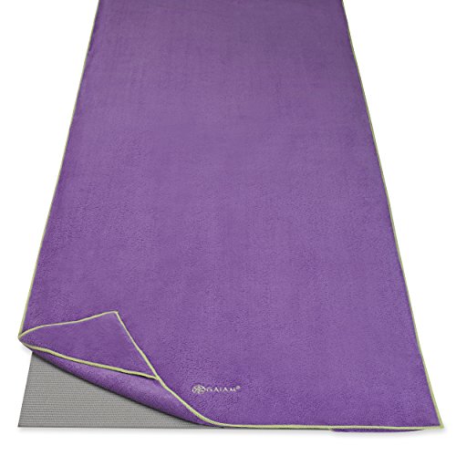 Gaiam Stay Put Yoga Towel Mat Size Yoga Mat Towel (Fits Over Standard Size Yoga Mat - 68'L x 24'W), Purple