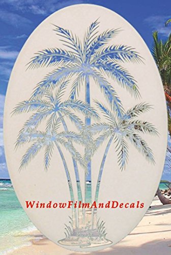 Oval Palm Tree Etched Window Decal Vinyl Glass Cling - 21' x 33' - White with Clear Design Elements