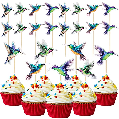 42 Pieces Hummingbird Cake Cupcake Toppers Bird Cupcake Topper Bird Decoration Wafer Hummingbird Cake Bird Decor by Wafer Paper for Spring Wedding Birthday Celebrating Party Events, 14 Styles