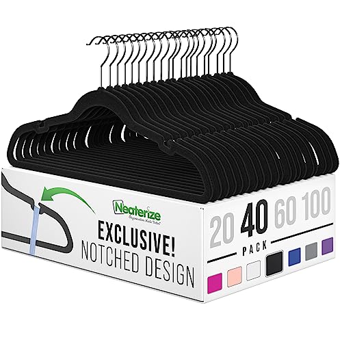 Velvet Hangers 40 Pack Black – Heavy Duty Velvet Clothes Hangers - Non Slip Felt Coat and Suit Hangers for Closet - Lightweight Thin Space Saving Ganchos para Colgar Ropa