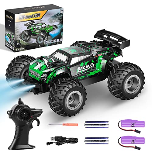 Rcjoyou RC Cars,All Terrain Remote Control Car,2WD 2.4 GHz Off Road High Speed 20 Km/h RC Monster Truck Racing Cars with LED Headlight and Two Batteries, Xmas Gifts for Kid and Adults