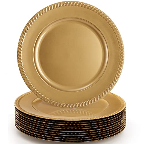 Suwimut 12 Pack Gold Charger Plates, 13 Inch Round Plastic Chargers with Beaded Rim for Dinner Plate, Decorative Chargers for Wedding, Party, Birthday and Events Decoration