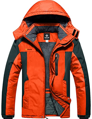 GEMYSE Men's Mountain Waterproof Ski Snow Jacket Winter Windproof Rain Jacket (Orange Grey 01,X-Large)