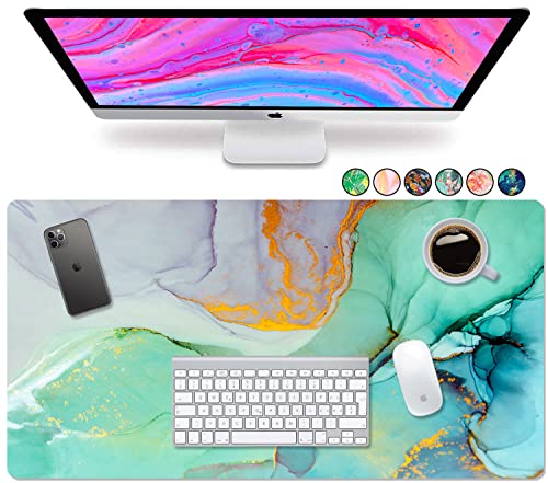 French Koko Large Mouse Pad, Long Desk Mat Keyboard Pad Desktop Accessories Home School College Decor Supplies Pretty Mousepad Big Computer Office Essentials Women Girls XL Cute Marble Teal