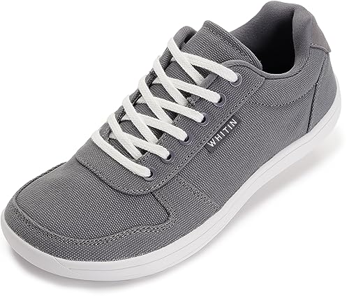 WHITIN Wide Toe Box Barefoot Sneakers for Women Minimalist Zero Drop Sole Minimus Shoes Size 9 Gym Jogging Training Grey White 40