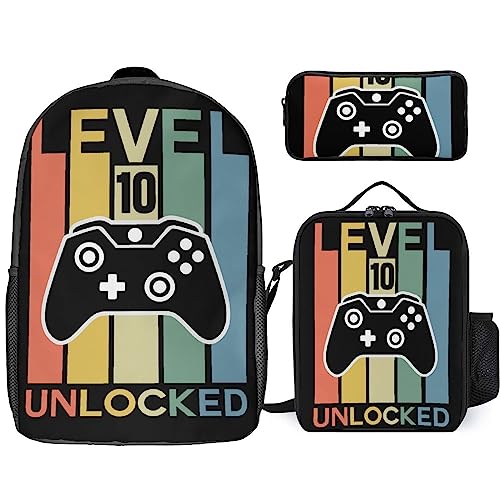 NAWFIVE Game Joystick Backpack And Lunch Bag,Pencil Case 3 Set Bag Gamepad Lightweight Casual Daypack for Men Women Work,Travel