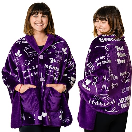 EzrAllora Premium Double Layer Poncho Blanket Gifts for Mom - Mothers Day Gifts - No Sleeves Shoulder Sherpa Blanket - Birthday Gifts from Daughter (Mom)