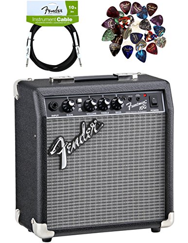 Fender Frontman 10G Guitar Combo Amplifier - Black Bundle with Instrument Cable and Picks