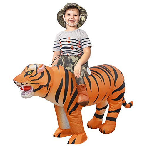 GOOSH Inflatable Tiger Costume for Kids Halloween Costumes Boys Girls 48IN Funny Blow up Costume for Halloween Party Cosplay