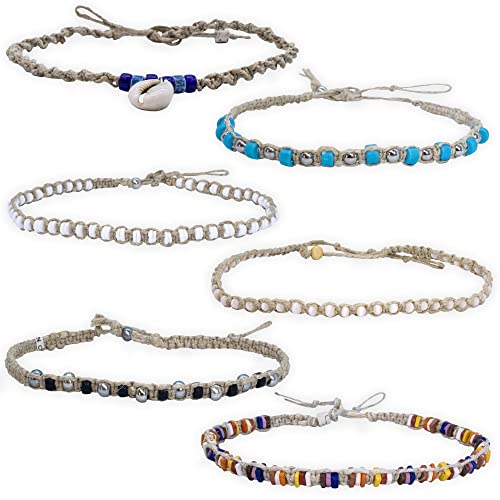 FROG SAC 6 Hemp Necklaces for Men and Women Braided with Natural Hemp Cord, White Puka Chips and Wood Beads - Unisex Beaded Hemp Necklace - Quality Hemp Jewelry (2)