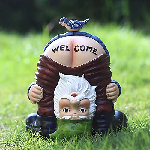 HOSNNER Halloween Gnome Statue - Resin Funny Bird Welcome Figurines for Outdoor Patio, Lawn, Yard Art Decoration Winter Christmas Garden Gifts Blue