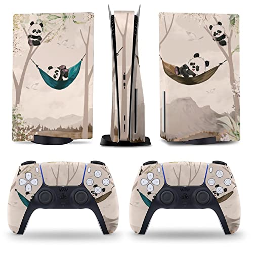 AoHanan Cute Pandas Lying in Hammock PS5 Skin Console and Controller Anime Vinyl Cover Sticker Full Set for Playstation 5 Disc Edition