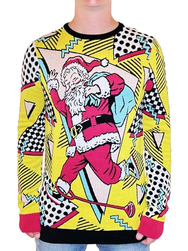 Ugly Christmas Party Knitted Ugly Christmas Sweater - Hilarious Santa Sweater - Ugly Christmas Sweater for Men and Women - 1990s 1980s Throwback Old School Style - Retro Santa - L Retro Santa Yellow