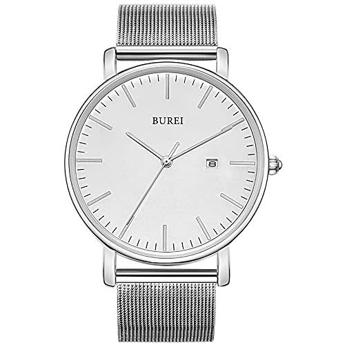 BUREI Men's Wrist Watches,Minimalist Analog Quartz Watches for Men with Mesh Band,Christmas Gifts for Men