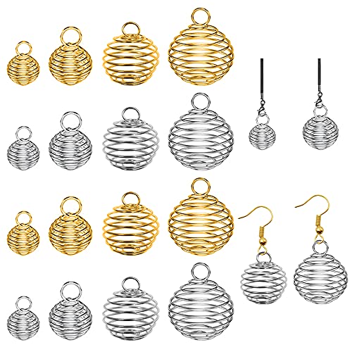maxin 80pcs 4 Sizes Spiral Bead Cages Pendants Silver Gold Plated Stone Holder Necklace Cage Pendants for DIY Jewelry Making