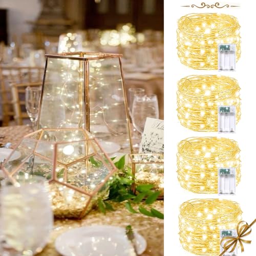4 Pack 20FT 60LED Fairy Lights Battery Operated, Waterproof Christmas String Lights with Timer, Battery Twinkle Lights for Bedroom Christmas Tree Decorations (Warm White)