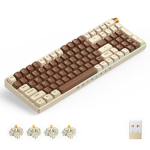 ROYALAXE R100 Wireless Mechanical Keyboard, Gateron G Pro 3.0 Yellow Switch, Hot Swappable Wired/Bluetooth/2.4G Wireless Keyboard with RGB Light for Windows & Mac, PBT Keycaps, Lava Brown