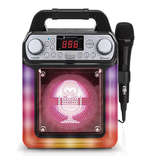 Singing Machine Portable Karaoke Machine for Adults & Kids with Wired Microphone, Groove Mini (Black) - Built-In Karaoke Speaker, Bluetooth with LED Lights - Karaoke System with Voice Changing Effects