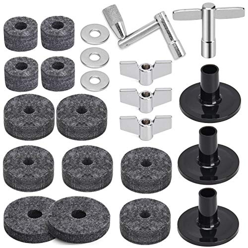 Facmogu 23PCS Cymbal Replacement Accessories, Cymbal Stand Felts, Drum Cymbal Felt Pads Include Wing Nuts, Washers, Cymbal Sleeves & Drum Key - Gray