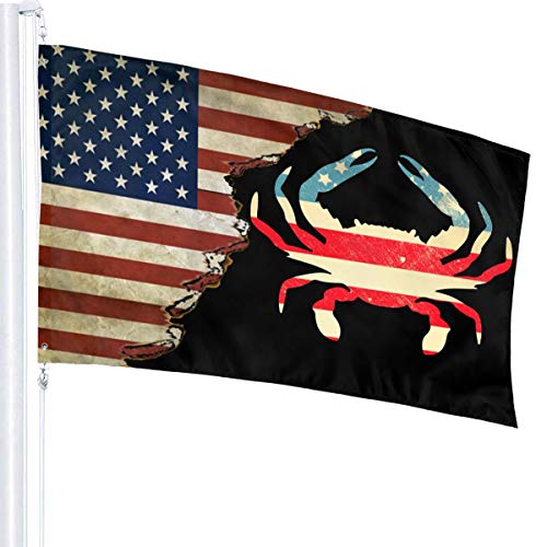 ZHANGPEIENfaqi American Flag Vintage Crab Flag 3' X 5' Ft Outdoor Flags Banner Breeze Flag