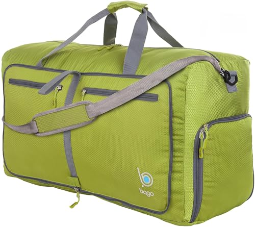 Bago Travel Duffel Bags for Traveling Women & Men- Foldable Weekender Bag - 80L 27' Large Duffle Bag For Travel & Camping Bag - Packable Lightweight Overnight Luggage bag (Green)