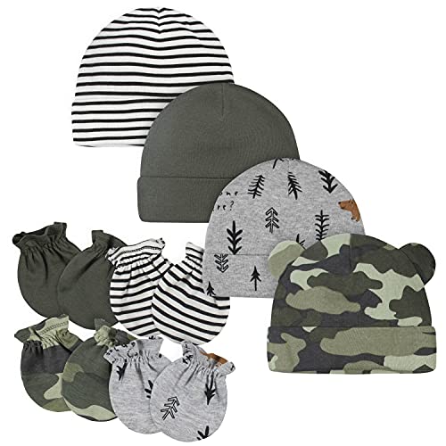 Gerber Baby Boys Cap and Mitten Sets 8pc Green Bear Newborn