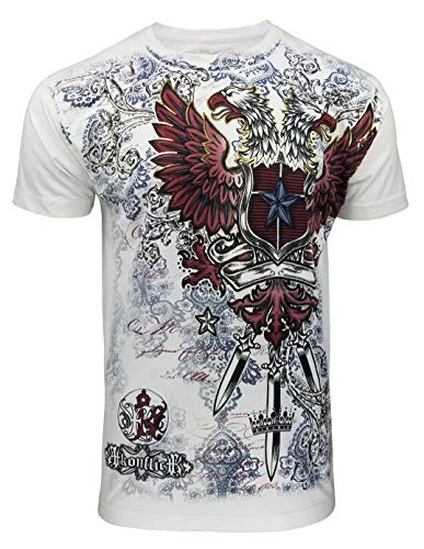 Konflic NWT Two Headed Screaming Eagle Shield Graphic Design Men's Tee White