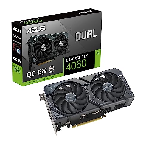 ASUS Dual GeForce RTX 4060 OC Edition 8GB GDDR6 (PCIe 4.0, 8GB GDDR6, DLSS 3, HDMI 2.1a, DisplayPort 1.4a, 2.5-Slot Design, Axial-tech Fan Design, 0dB Technology, and More)