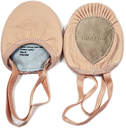 DANCEYOU Pirouette Lyrical Leather Half Sole Ballet Jazz Contemporary Practice Turning Dance Shoes Girls Women Boy Men, Pink, XXS, 10M-10.5M