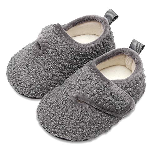 Scurtain Kids Toddler Slippers Socks Artificial Woolen Slippers for Boys Girls Baby with Non-Slip Rubber Sole 2027 Grey 5.5-6 Toddler