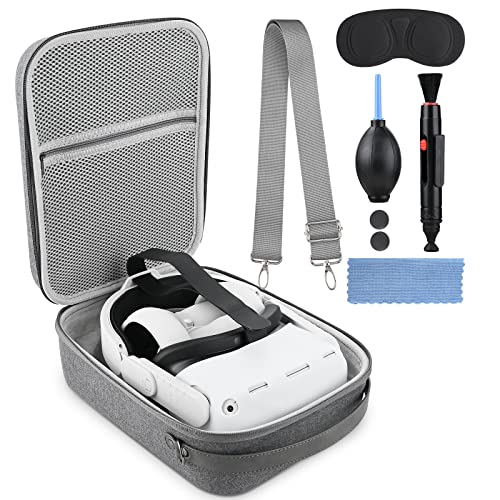 Carrying Case for Oculus Quest 2, Travel Hard Case for Meta Quest 2 Accessories, Fits Official Elite Strap, VR Headset, Touch Controllers, VR Goggles Case with Shoulder Strap Lens Pad Cleaning Kit