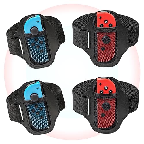 [4 Pack] Leg Straps for Nintendo Switch Sports Play Soccer/Switch Ring Fit Adventure,Game Accessory Adjustable Elastic Strap for Switch OLED/Switch Joycon Controller, 2 Size Leg Band for Kids& Adults