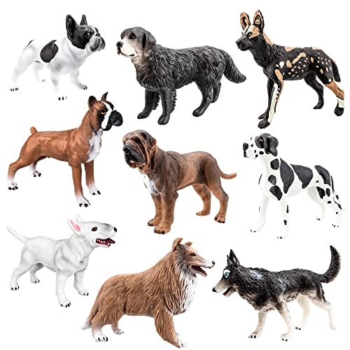 Toymany 9PCS Dog Figurines, High Emulational Detailed Dog Figures Set, Hand Painted Dog Toy Set for Kids Toddlers