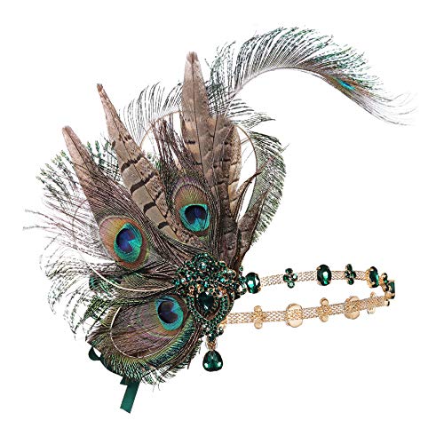 Coucoland Flapper Peacock Feather Headpiece - The Great Gatsby 1920s Costumes for Women Roaring 20s Accessories Headband Mask Costume