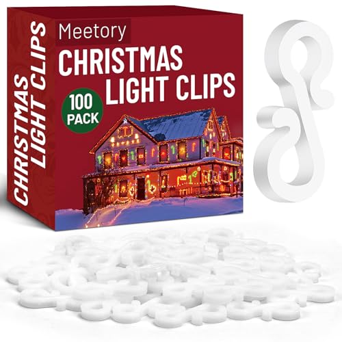 Meetory Christmas Light Clips, 100 Pieces Mini Gutter Hanging Hooks, Outdoor Light Clips for Gutter & Shingles, Weatherproof Plastic S Hanger Hooks for Xmas Decoration Outside Icicle String Lights