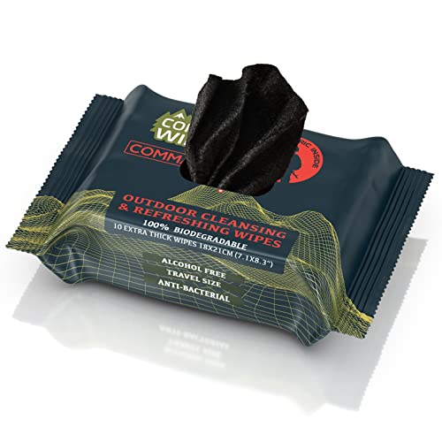 Black Unscented Camouflage Wet Wipes - Combat Wipes COMMANDO - Thick, Biodegradable, Heavy Duty Cleansing Cloths for Camping, Military, Hunting & Backpacking w/Aloe & Vitamin E (1 Pack, 25 wipes)