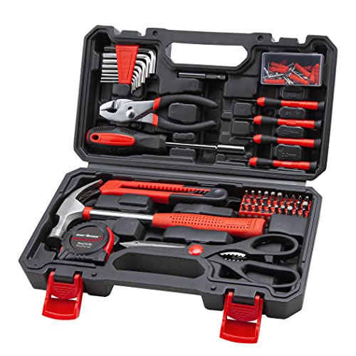 CARTMAN Tool Set General Household Hand Tool Kit with Plastic Toolbox Storage Case Red & Black