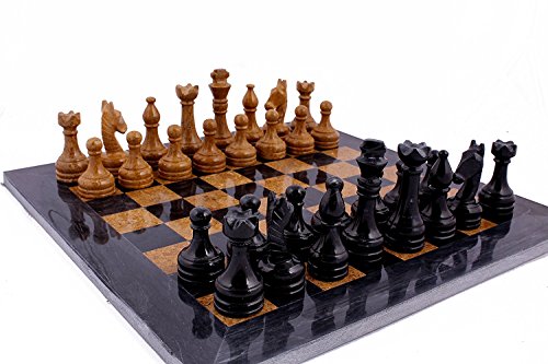 Radicaln Marble Chess Set 15 Inches Black and Golden Handmade Chess Board Game - 1 Chess Board & 32 Chess Pieces - 2 Player Games for Adults - Chess Sets Game