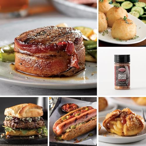 Omaha Steaks Deluxe Gift Package (4x Bacon-Wrapped Filet Mignons, 4x PureGround Filet Mignon Burgers, 4x Gourmet Jumbo Franks, 4x Potatoes au Gratin, 4x Caramel Apple Tartlets, 1 jar Omaha Steaks Seasoning)