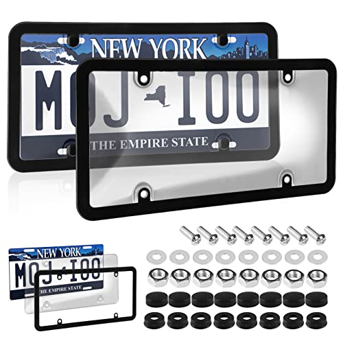 2 Pack Car License Plate Covers Frame Shield Combo - Unbreakable License Plate Cover Novelty fits All Standard US Plates,Bubble Design License Plate Holder with Screws & Caps(Clear)