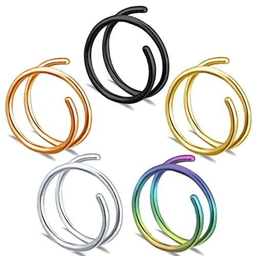 Tanreeqee Nose Rings Hoops Double Nose Ring for Single Piercing Double Nose Hoop Spiral Nose Ring Hypoallergenic Stainless Steel Nose Rings for Women Men（5 pcs left