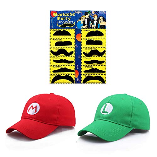 JOYINGLE Fashion Bros Hat Baseball Cap Unisex Costume Cosplay Halloween Hat For Adult (Red and Green) 2Pcs