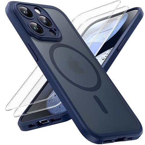 TOCOL 3 in 1 Magnetic for iPhone 15 Pro Max Case, Upgraded [Full Camera Protection], [Military Grade Drop Tested] Translucent Matte Back Phone Bumper 6.7', Blue