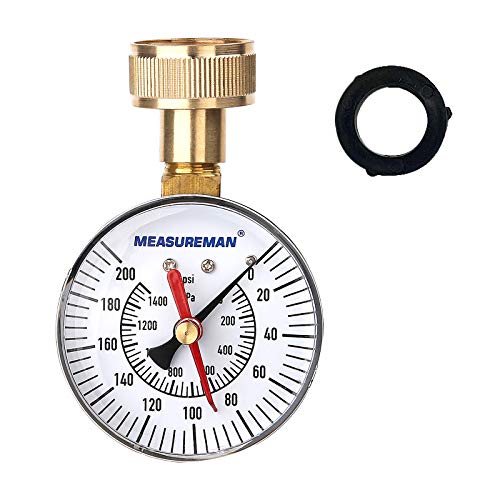 MEASUREMAN 2-1/2' Water Pressure Test Gauge, 3/4' Female Hose Thread, 0-200 psi/kpa with Maximum Pressure Memory