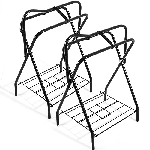 Abbylike 2 Pcs Portable Saddle Rack Foldable Freestanding Saddle Rack Stand Steel Saddle Stand Horse Trailer Organizer for Derby Day Horse Supplies Accessories Equipment, 22 x 26 x 36 Inches(Black)
