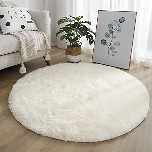 MIEMIE 4x4 Soft White Round Area Rug for Bedroom Modern Fluffy Circle Rug for Kids Girls Baby Room Indoor Plush Circular Nursery Rugs Cute Cozy Area Rugs for Living Room