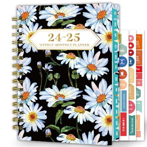 Ymumuda 2024-2025 Planner, 12-Month Daily Weekly Monthly Planner from JUL.2024 to JUN.2025, 8.4' X 6', Spiral Planner Notebook with Stickers, Elastic Closure, Inner Pocket, White Daisy